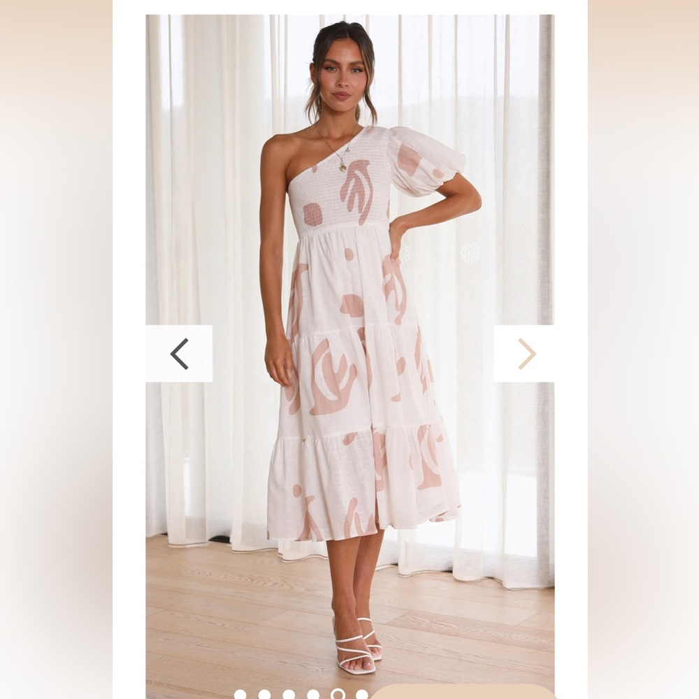 Elegant One-Shoulder White and Pink Dress